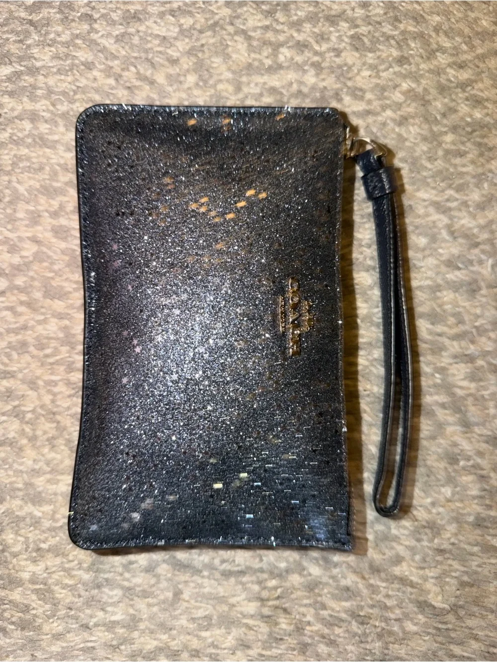 Coach Star Glitter Small Wristlet Midnight Blue Zip-Top Closure